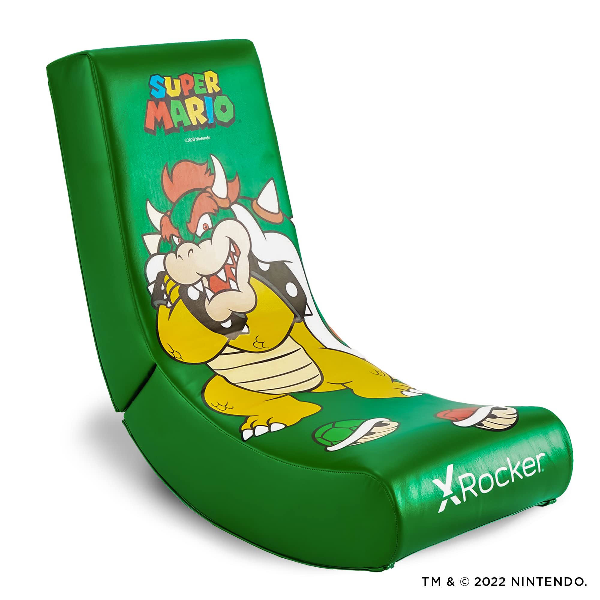 X Rocker Super Mario Bowser Video Gaming Floor Chair, Official All-Star Edition Nintendo Collectible, Faux Leather, Foldable, 5000401, 33.46" x 16.14" x 25.59", Bowser Green