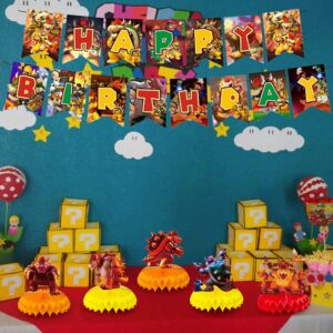 8Pcs Bowser Birthday Party Supplies, Mario Bowser Theme Table Decorations, Honeycomb Centerpieces 3D Double Side for Mario Bowser Fans Boys Girls