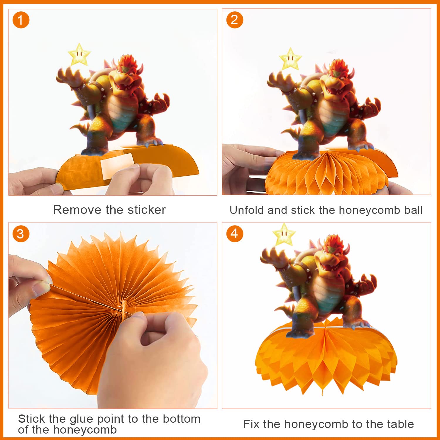 8Pcs Bowser Birthday Party Supplies, Mario Bowser Theme Table Decorations, Honeycomb Centerpieces 3D Double Side for Mario Bowser Fans Boys Girls