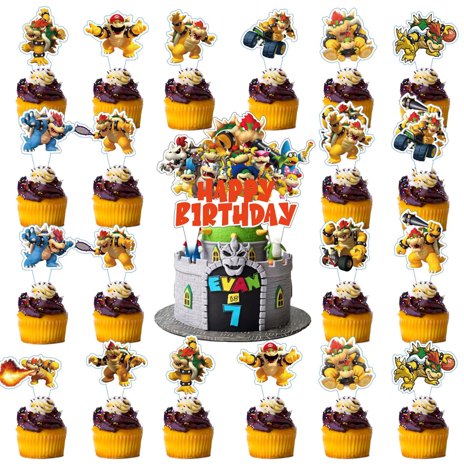 37pcs Bowser Cake Decorations with 1pcs Bowser Cake Topper, 36pcs Cute ...