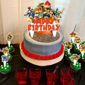 37pcs Bowser Cake Decorations with 1pcs Bowser Cake Topper, 36pcs Cute Cartoon Cupcake Toppers for Girls Birthday Party Decorations