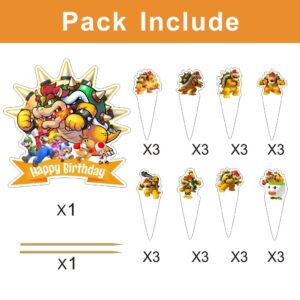 25 Pcs Bowser Cake Decorations with 24pcs Cupcake Toppers, 1pcs Cake Topper for Mario Birthday Party Supplies