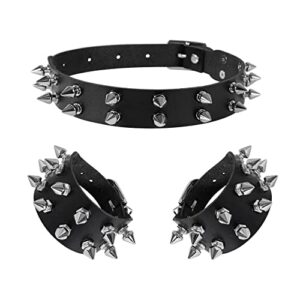 Manfnne Punk Choker Bracelet Spike Collar Neckalce Leather Wristband Cuff Adjustable Goth Jewelry