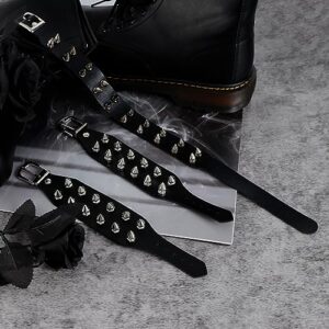 Manfnne Punk Choker Bracelet Spike Collar Neckalce Leather Wristband Cuff Adjustable Goth Jewelry