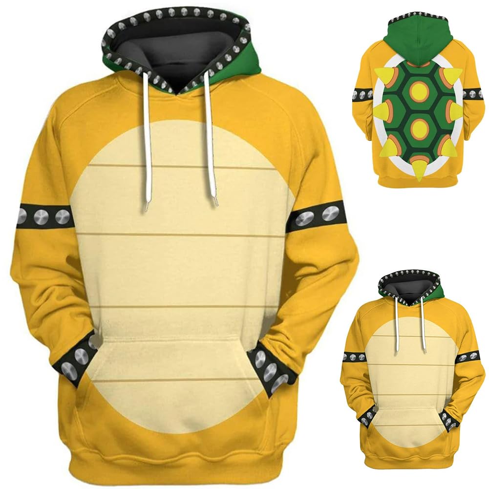 JMOBEU Bowser Cosplay Costume Hoodie,Bowser Costume Hoodie 3D Printed Hooded Sweatshirt Movie Pullover For Adult and Men(yellow,S)