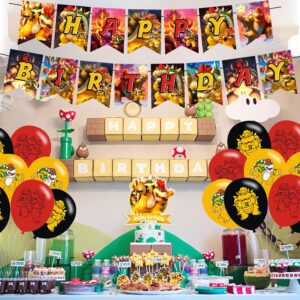 Bowser Birthday Party Decorations ,Mario Bowser Birthday Party Favor with Banner, Ballons,Cake Topper, Cupcake Toppers for Boys Girls Fans King Koopa Party Supplies