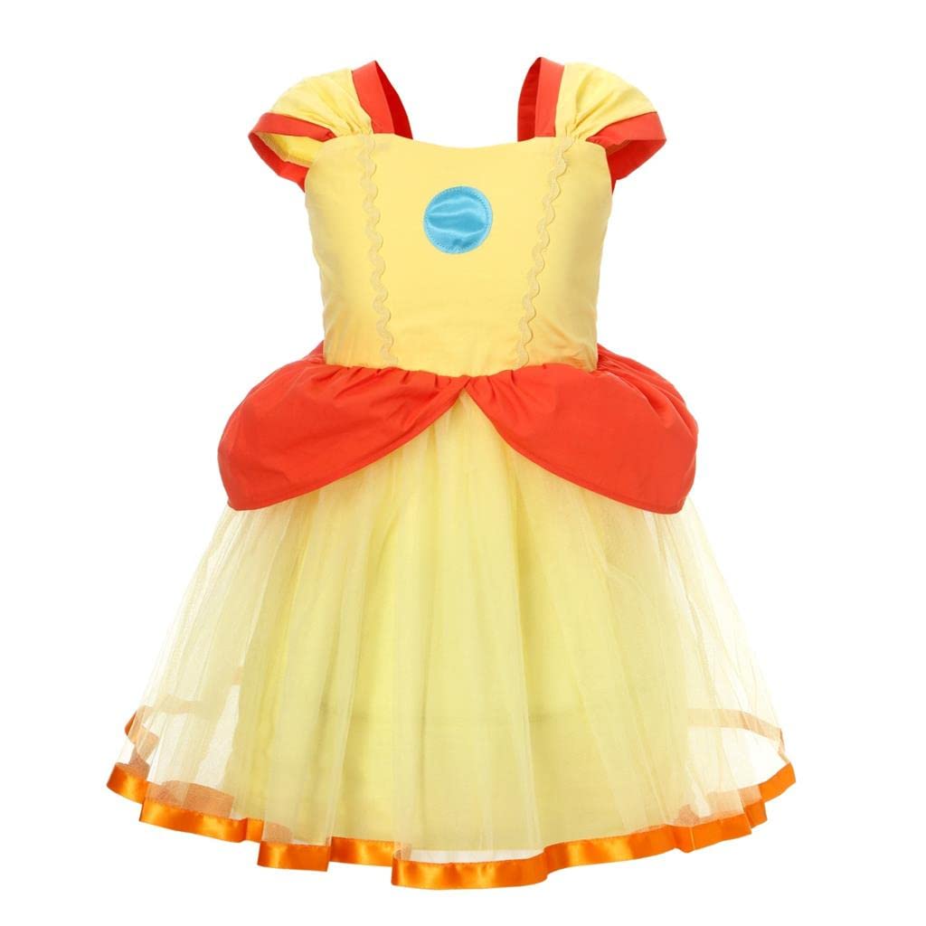 Dressy Daisy Super Brothers Princess Costume Tulle Dress for Baby Girls Halloween Birthday Party Fancy Outfits Size 3-6 Months, Yellow