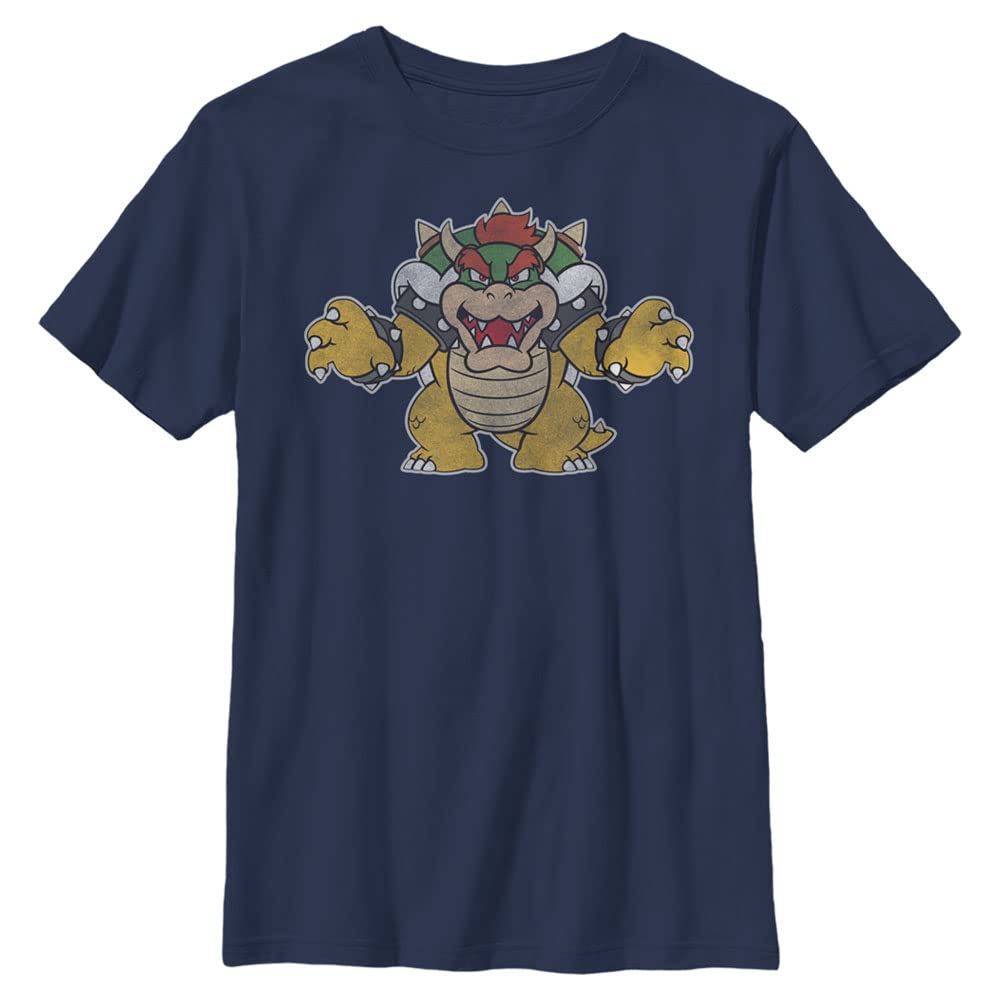 Nintendo boys Just Bowser Husky Short Sleeve Tee T Shirt, Navy Blue, Large US