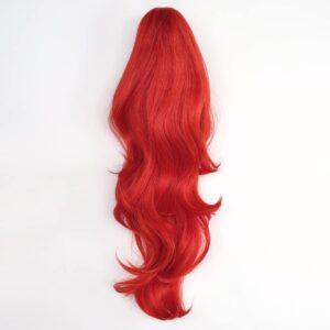 SL Red Ponytail Wig for Diluc Cosplay Wig Anime Long Curly Fluffy Pigtail Wigs with Bangs for Halloween Party + Cap (Red)