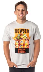 super mario bros movie shirt men's bowser king of the koopas adult t-shirt (medium, grey)