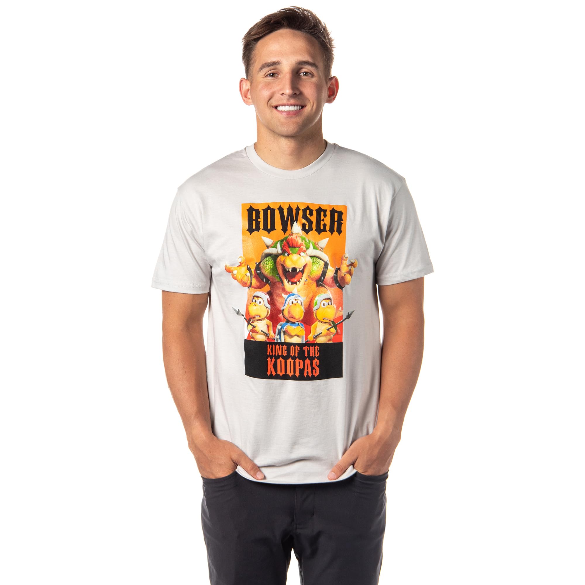 Super Mario Bros Movie Shirt Men's Bowser King Of The Koopas Adult T-Shirt (Medium, Grey)