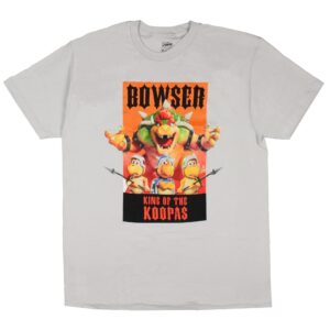 Super Mario Bros Movie Shirt Men's Bowser King Of The Koopas Adult T-Shirt (Medium, Grey)