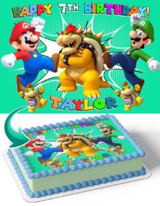 cakecery mario bowser luigi edible cake image topper personalized birthday cake banner 1/4 sheet