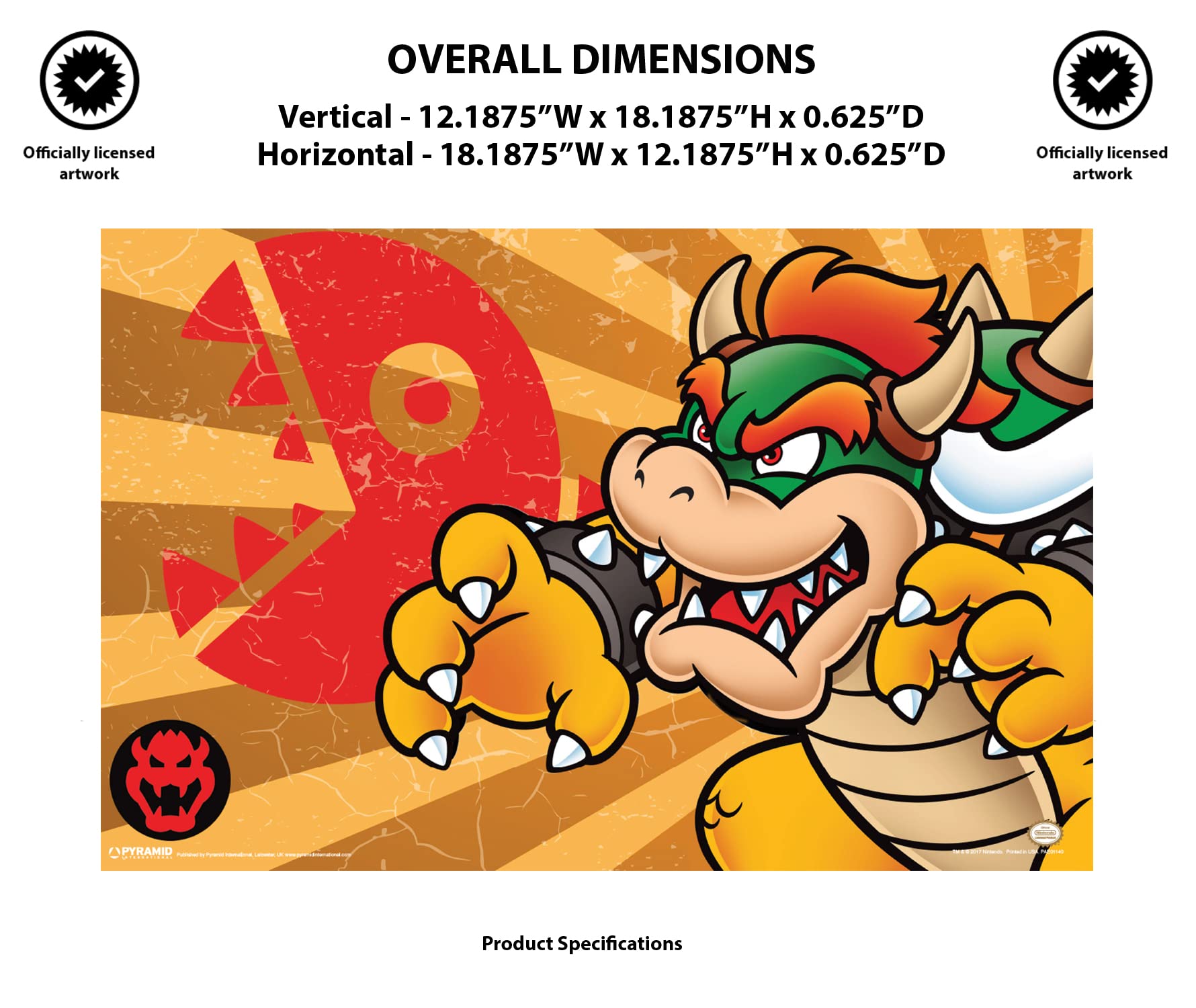 Pyramid America Bowser Poster - Super Mario - Bowser Stripes 11 x 17 Poster Print Wall Art, Ideal for Home Decor, Room Decor, Gaming Room Decor & Living Room Decor