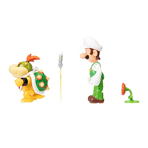 Super Mario Nintendo 4 Inch Action Figure 2-Pack: Fire Luigi & Bowser Jr. with Accessories