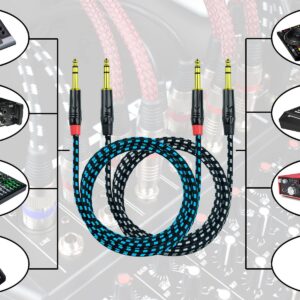 Mugteeve Balanced 1/4 Inch TRS to TRS Male Interconnect Patch Cable, 3.3FT Stereo Quarter Inch 6.35mm to 6.35mm Audio Cord, Nylon Braided Heavy Duty, for Interface, Mixer, Speaker - 2PACK