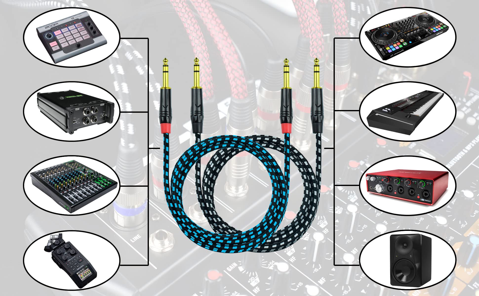 Mugteeve Balanced 1/4 Inch TRS to TRS Male Interconnect Patch Cable, 3.3FT Stereo Quarter Inch 6.35mm to 6.35mm Audio Cord, Nylon Braided Heavy Duty, for Interface, Mixer, Speaker - 2PACK