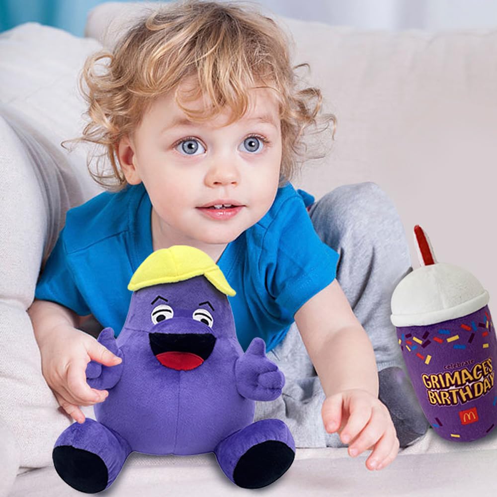 VAOUX Grimace Plush,Grimace Shake Yellow Hat Plush Toy,Stuffed Animal Toy Game Doll Toy Fans Anime Great Gift for Boys and Girls (Shake)