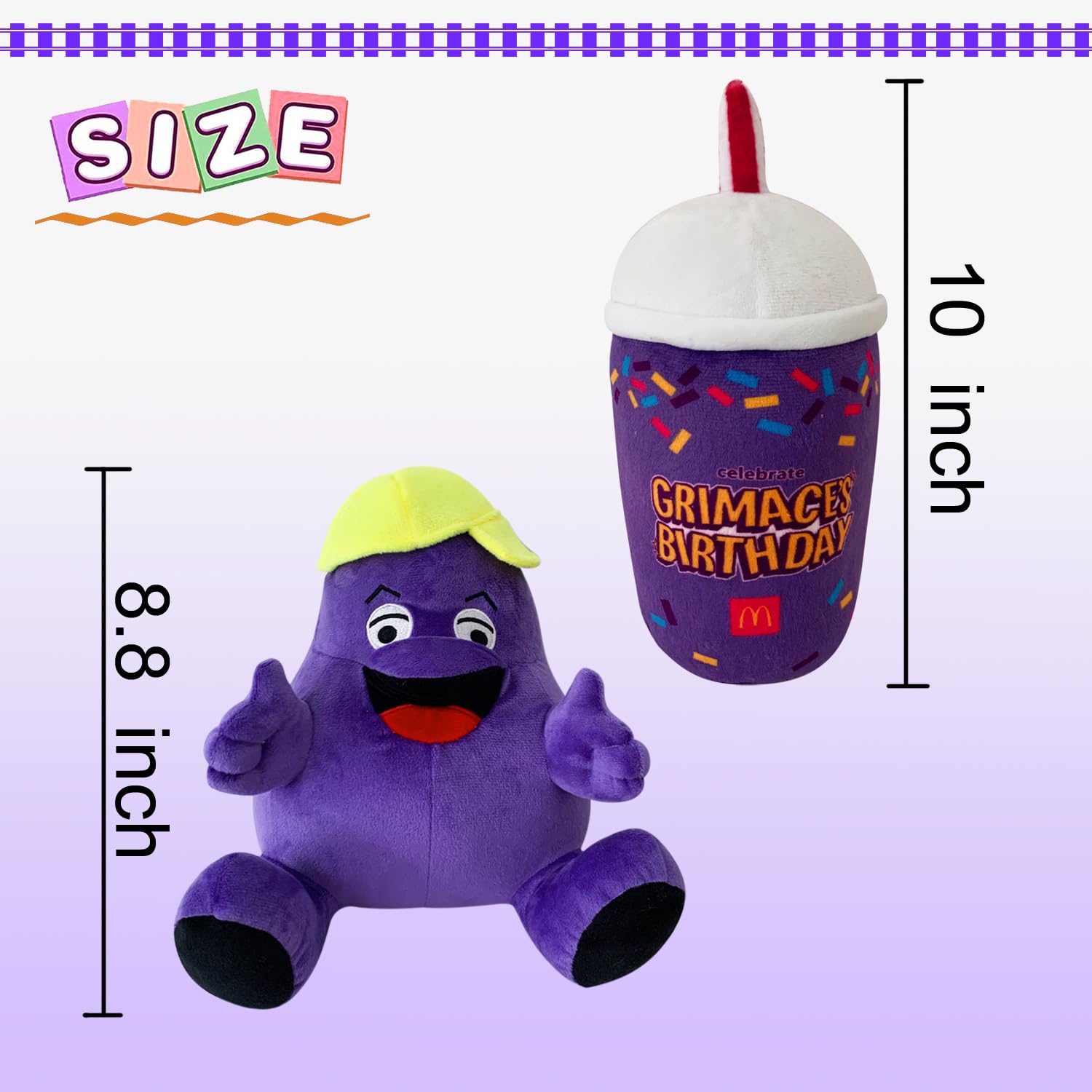 VAOUX Grimace Plush,Grimace Shake Yellow Hat Plush Toy,Stuffed Animal Toy Game Doll Toy Fans Anime Great Gift for Boys and Girls (Shake)