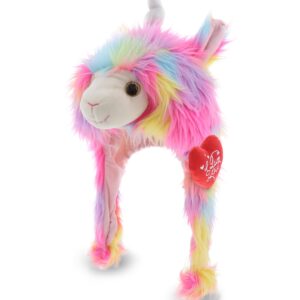 DolliBu I Love You Valentine Plush Rainbow Llamacorn Hat - Cute Stuffed Animal with Red Heart and Name Personalization Gift