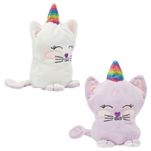 BLUE PANDA Small Reversible Caticorn Plush Toy, Lavender and White Caticorn Plushie with Rainbow Horn (6 x 12 in)