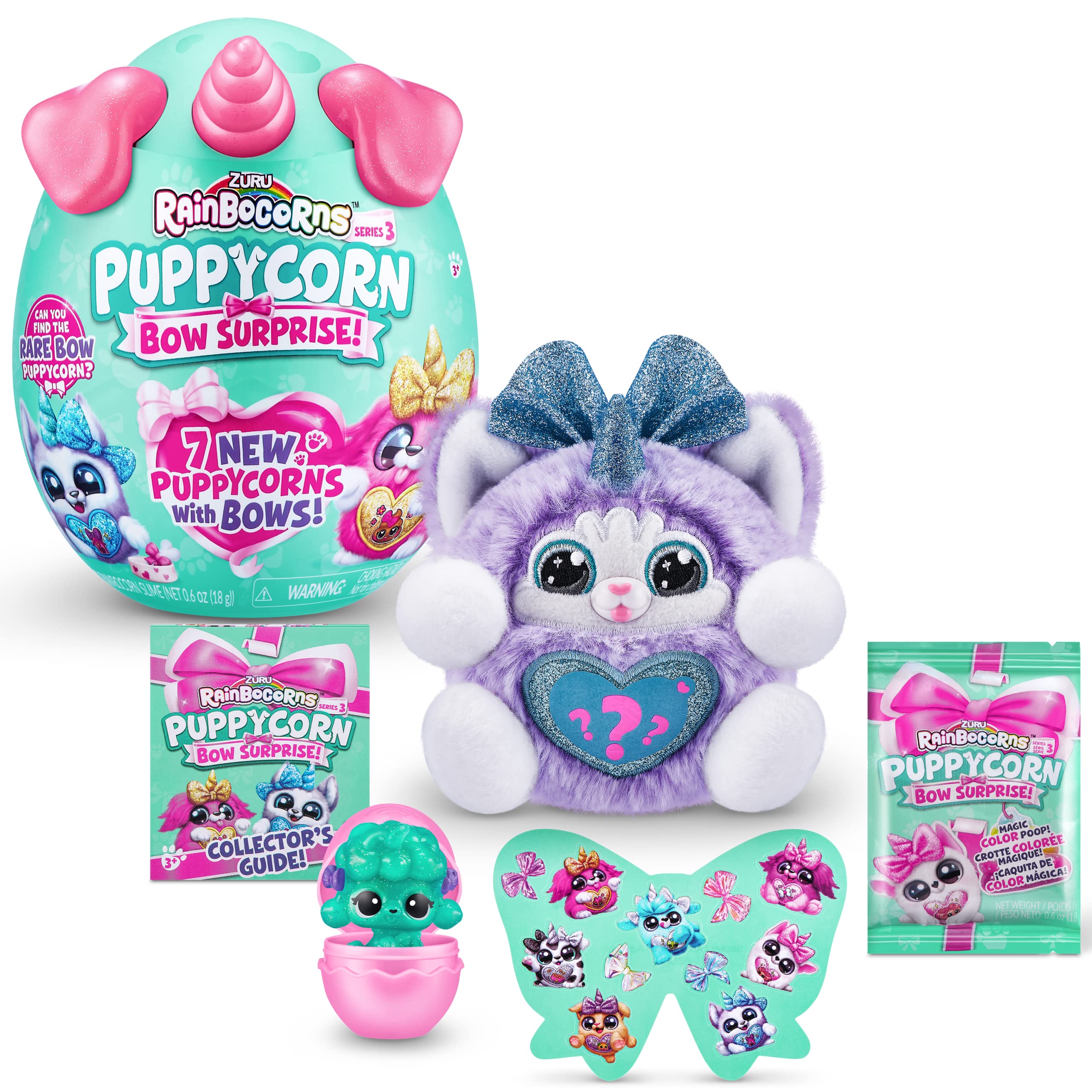 Rainbocorns Puppycorn Surprise Series 3 (Husky) by ZURU, Collectible Plush Stuffed Animal, Surprise Egg, Sticker Pack, Slime, Dog Plush, Ages 3+ for girls, Children