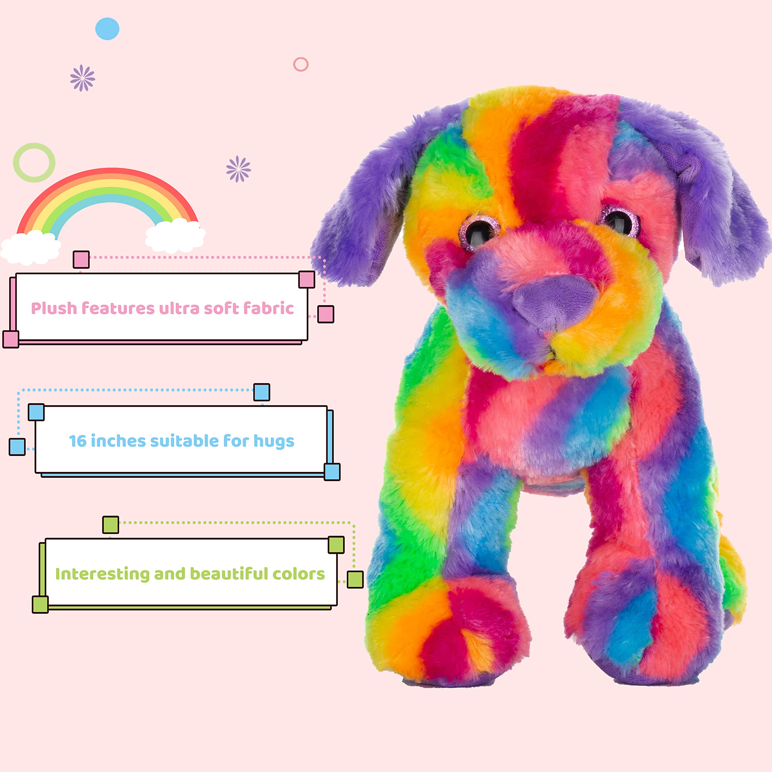 MUOVE Dog Stuffed Animals, Rainbow Puppy Stuffed Animal Dog Toy, Cute Colorful Dog Plush Toy for Kids, Stuffed Animal Dog Toy for Girl and Boy