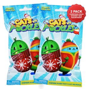 cats vs pickles 2pk christmas bean mystery bags | 4" bean filled plushies | stocking stuffers | blind bags for girls and for boys | surprise bean collectibles | mystery bag for kids & adults | 2-pack