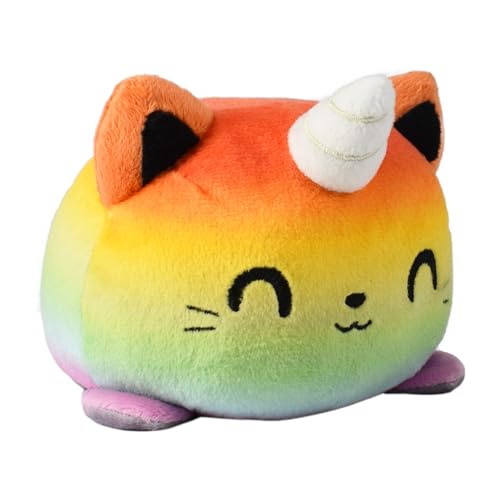 TeeTurtle - The Original Reversible Cat Plushie - Rainbow Kittencorn + Gray Tabby - Cute Sensory Fidget Stuffed Animals That Show Your Mood