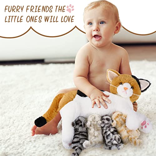 Nurturing Cat Stuffed Animal with Plush Kittens, Cat Baby Stuffed Animals for Girls and Boys Plushy Kitty Mommy Cat with 4 Baby Cats for Birthday Party Favors Gifts (Lovely Style)