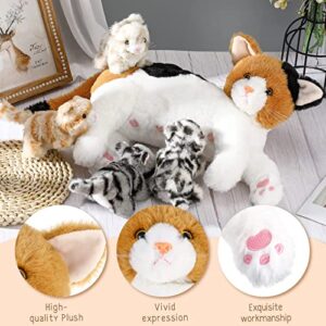 Nurturing Cat Stuffed Animal with Plush Kittens, Cat Baby Stuffed Animals for Girls and Boys Plushy Kitty Mommy Cat with 4 Baby Cats for Birthday Party Favors Gifts (Lovely Style)