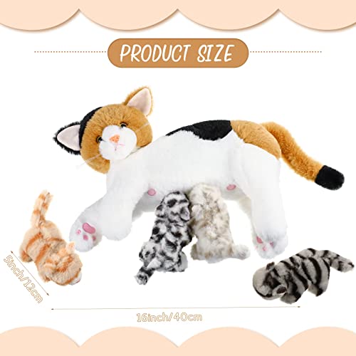 Nurturing Cat Stuffed Animal with Plush Kittens, Cat Baby Stuffed Animals for Girls and Boys Plushy Kitty Mommy Cat with 4 Baby Cats for Birthday Party Favors Gifts (Lovely Style)