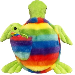 Fun Stuff Rainbow Sea Turtle Stuffed Animals – 18-inch Stuffed Turtle with Baby Sea Turtle Plush – Plush Turtles | Sea Turtle Stuffed Animal