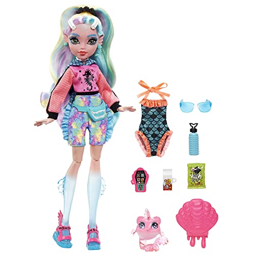 Monster High Lagoona Blue Fashion Doll with Colorful Streaked Hair, Signature Look, Accessories & Pet Piranha