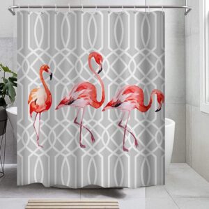 broshan flamingo shower curtains for bathroom, elegant pink bird animal geometric art decor shower curtain gray and white 72x72 inch, modern fabric bathroom decor shower curtain set