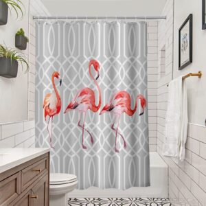 BROSHAN Flamingo Shower Curtains for Bathroom, Elegant Pink Bird Animal Geometric Art Decor Shower Curtain Gray and White 72x72 Inch, Modern Fabric Bathroom Decor Shower Curtain Set