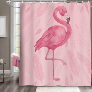 pink shower curtain, cute flamingo shower curtains, modern art boho bath curtains, pink bathroom accessories set 71x71 inches