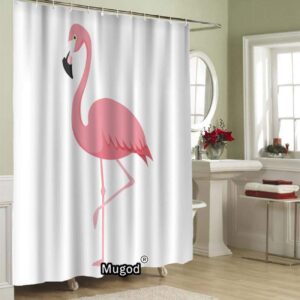 Mugod Flamingo Shower Curtains Pink Flamingo Vector Illustration Isolated on White Background Decorative Bathroom Waterproof Fabric Shower Curtain with 12 Hooks 60 x 72 Inches