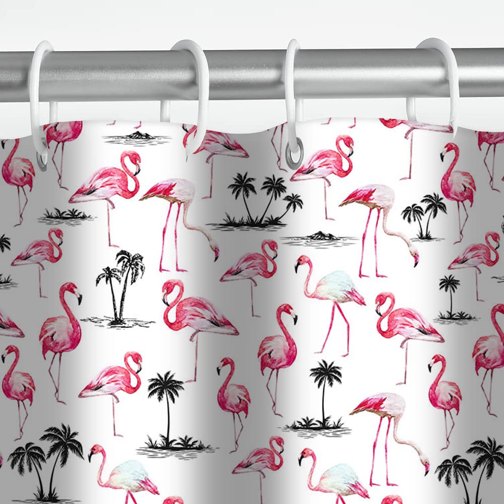 MEHOFOND Flamingo Shower Curtain Pink Flamingos in Vintage Style Illustration Love and Romantic Animals Watercolor Bath Chic Tropical Home Bathroom 72x72 Inches