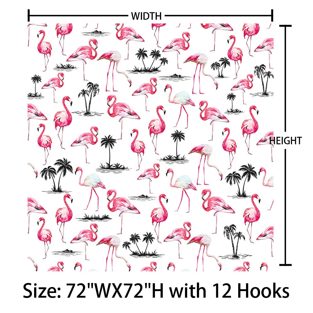 MEHOFOND Flamingo Shower Curtain Pink Flamingos in Vintage Style Illustration Love and Romantic Animals Watercolor Bath Chic Tropical Home Bathroom 72x72 Inches