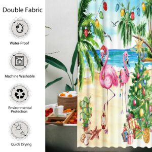 Allenjoy 72" x 72" Pink Christmas Flamingo Shower Curtain Set with Hooks Tropical Beach Themed Funny Summer Xmas New Year Holiday Home Farmhouse Bathroom Bathtubs Decor Washable Durable Fabric