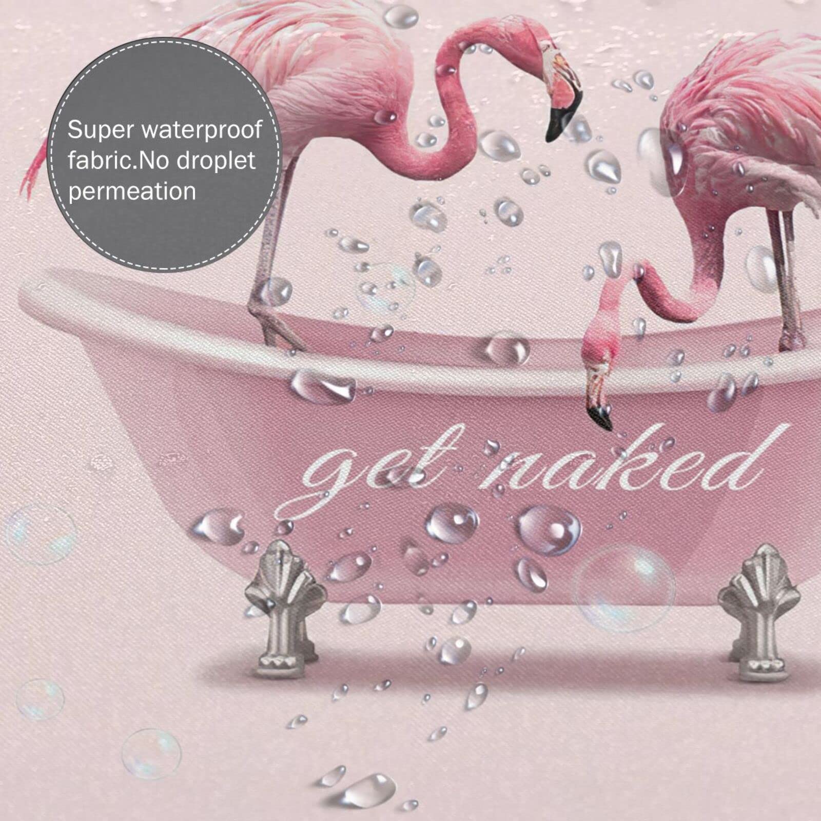 Pink Flamingo Shower Curtain Flamingo Tropical Bathroom Decor Get Naked Animals Shower Curtain Fabric Polyester Waterproof with Plastic Hooks 60" X 72"