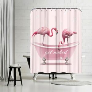 Pink Flamingo Shower Curtain Flamingo Tropical Bathroom Decor Get Naked Animals Shower Curtain Fabric Polyester Waterproof with Plastic Hooks 60" X 72"