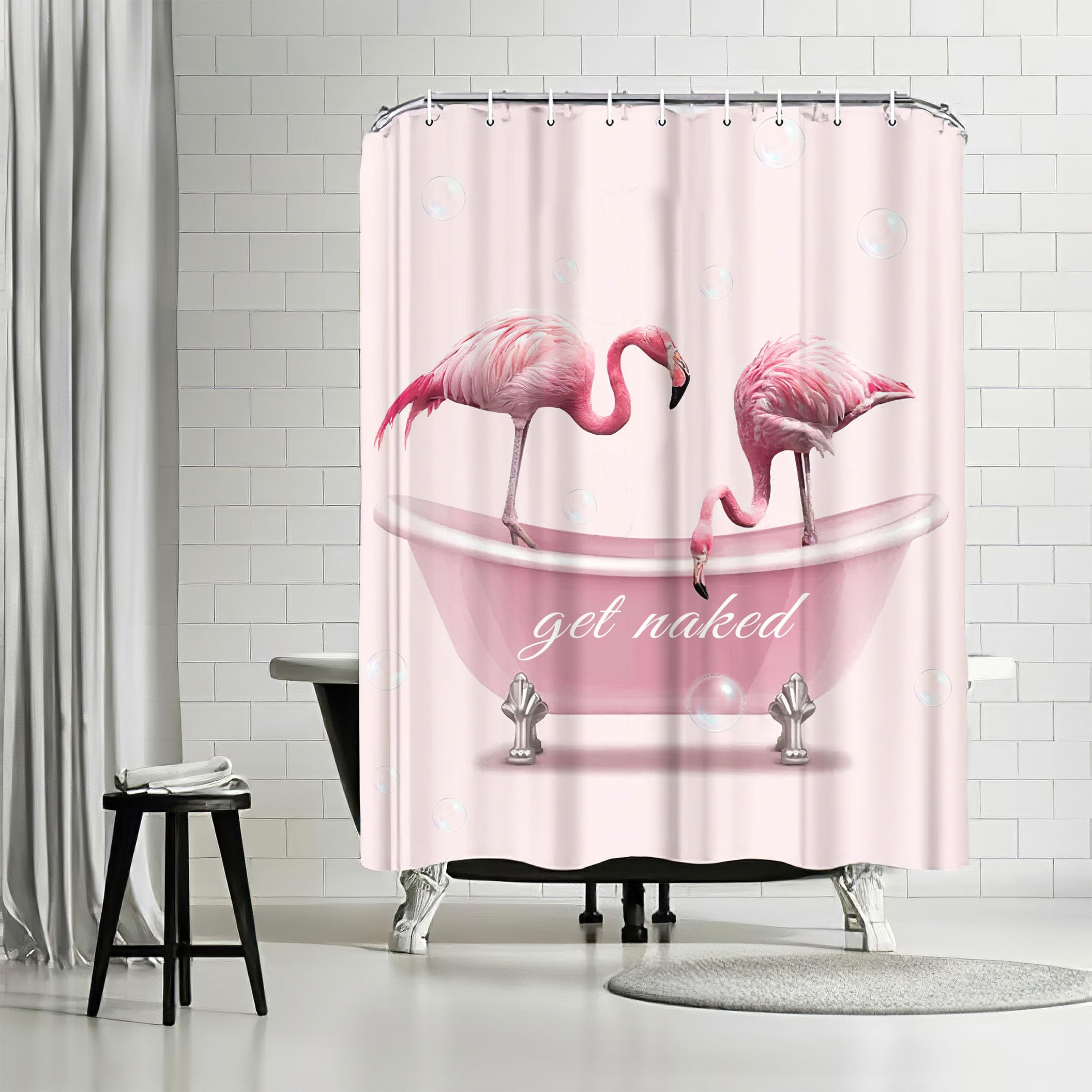 Pink Flamingo Shower Curtain Flamingo Tropical Bathroom Decor Get Naked Animals Shower Curtain Fabric Polyester Waterproof with Plastic Hooks 60" X 72"