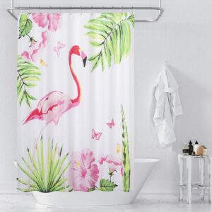 beda home jungle theme shower curtain, flamingo with tropical floral digital printed shower curtain. 70wx72l inches waterproof cloth fabric machine washable, suit for bathroom bathtub decoration.