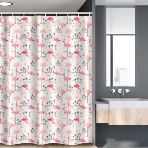 Ambesonne Flamingo Stall Shower Curtain, Flamingos in Vintage Style Illustration Love and Romantic Animals Art Print, Fabric Bathroom Decor Set with Hooks, 54" W x 78" L, Beige Pink