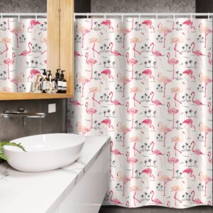 Ambesonne Flamingo Stall Shower Curtain, Flamingos in Vintage Style Illustration Love and Romantic Animals Art Print, Fabric Bathroom Decor Set with Hooks, 54" W x 78" L, Beige Pink