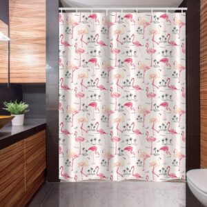 Ambesonne Flamingo Stall Shower Curtain, Flamingos in Vintage Style Illustration Love and Romantic Animals Art Print, Fabric Bathroom Decor Set with Hooks, 54" W x 78" L, Beige Pink