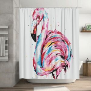 yomane shower curtain set 72x72 inch watercolor flamingo with 12 hooks waterproof polyester fabric shower curtain for home bathroom christmas holiday decor set