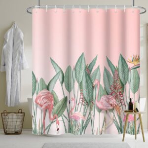 baocicco pink flamingo tropical leaves shower curtain green plants modern watercolor shower curtains for bathroom home bathtubs waterproof fabric shower curtain with hooks 72x72 inches